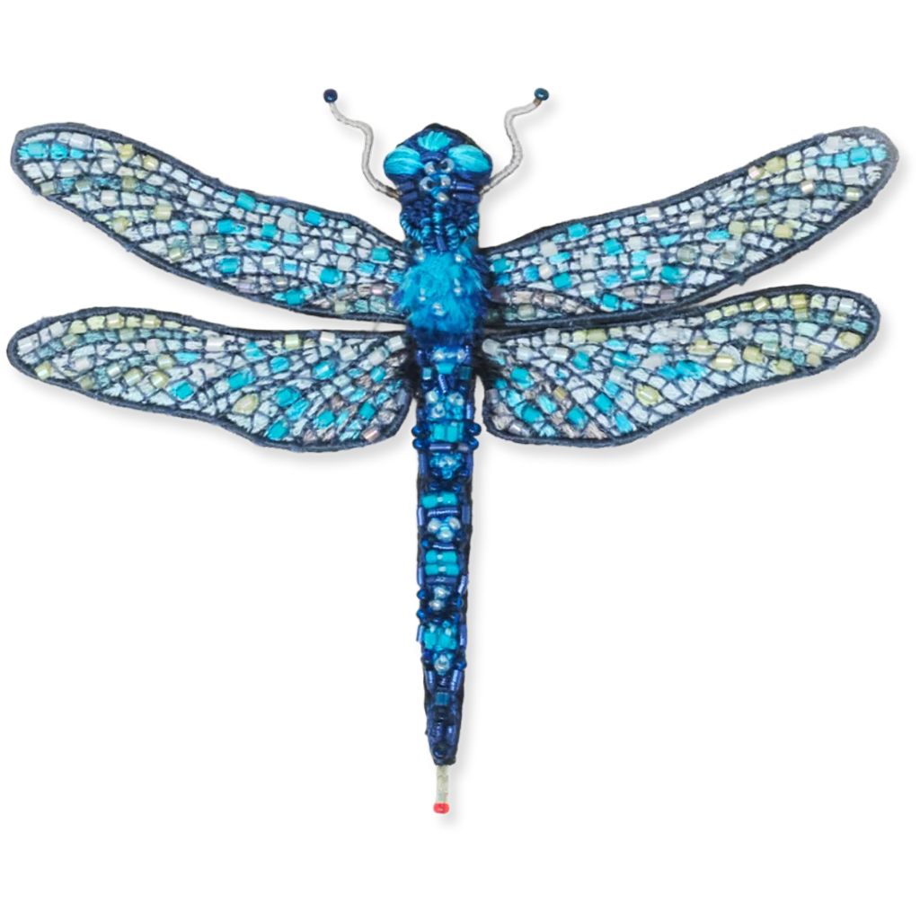 Decorative dragonfly with mosaic pattern on a white background