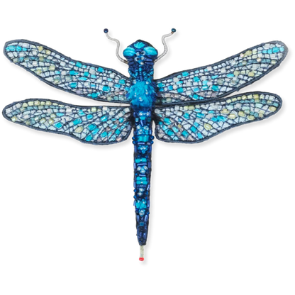 Decorative dragonfly with mosaic pattern on a white background