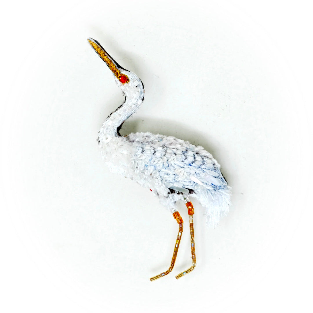 Great Egret Embroidered Brooch