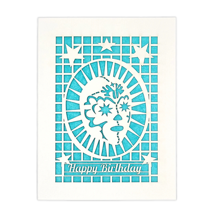 Papel Picado Greeting Card: Happy Birthday (Luchador) Aqua