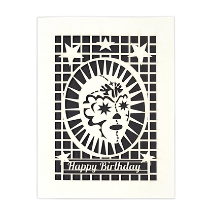 Papel Picado Greeting Card: Happy Birthday (Luchador) Black