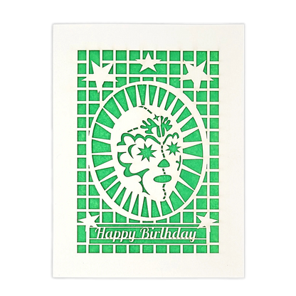 Papel Picado Greeting Card: Happy Birthday (Luchador) Green
