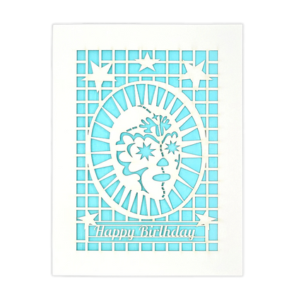 Papel Picado Greeting Card: Happy Birthday (Luchador) Light Blue