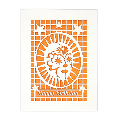 Papel Picado Greeting Card: Happy Birthday (Luchador) Orange