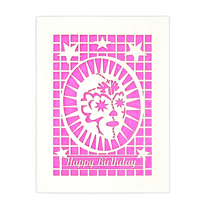 Papel Picado Greeting Card: Happy Birthday (Luchador) Pink