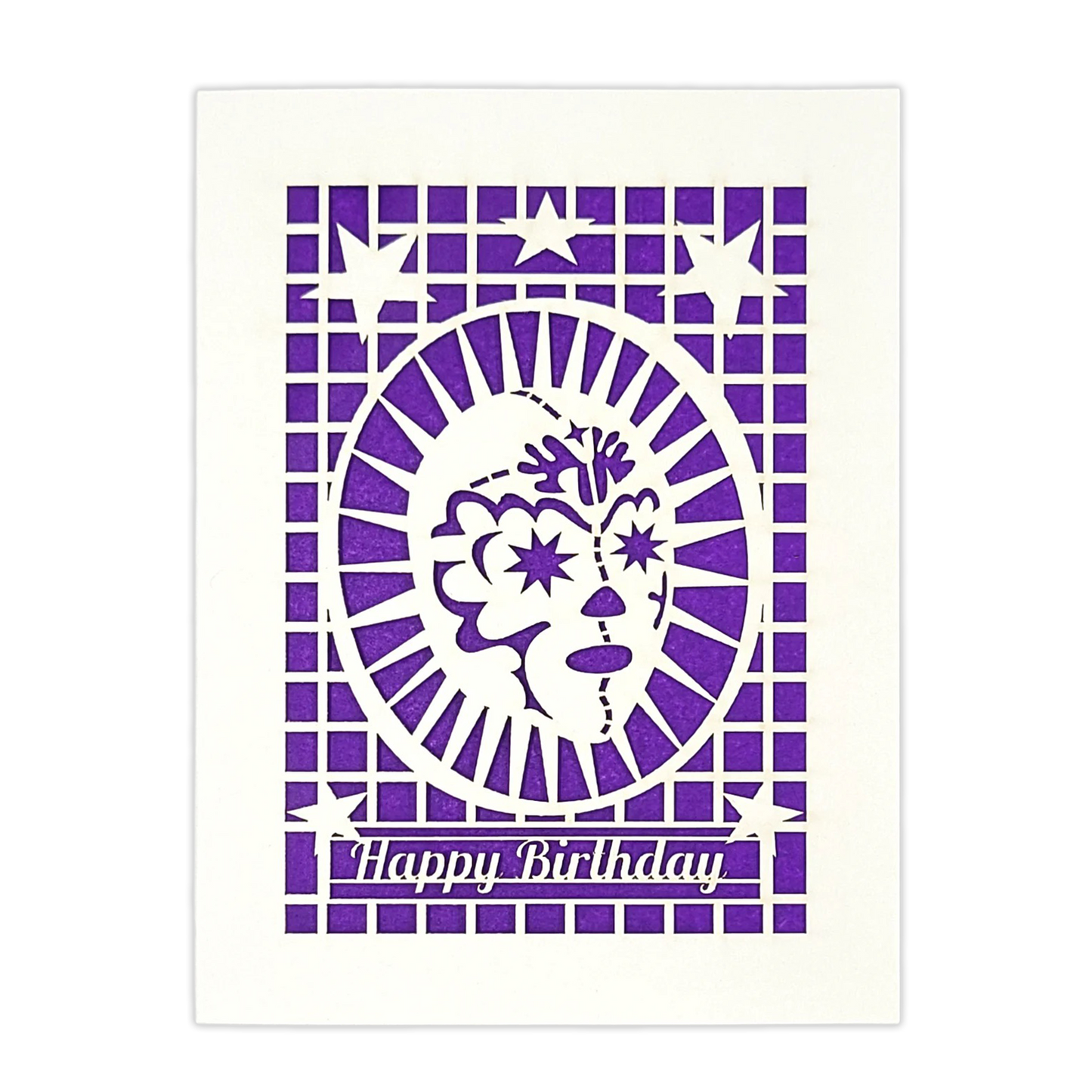 Papel Picado Greeting Card: Happy Birthday (Luchador) Purple