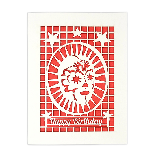 Papel Picado Greeting Card: Happy Birthday (Luchador) Red