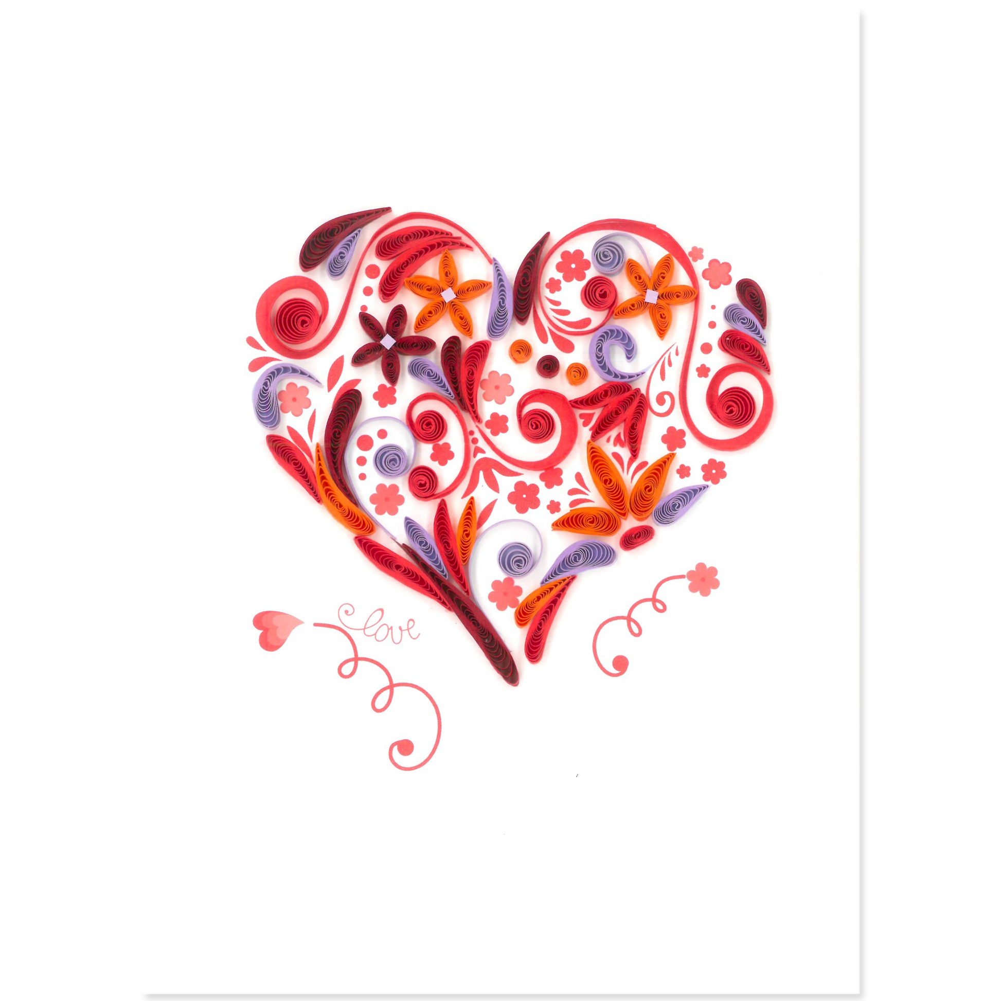 Colorful heart-shaped design with floral elements on a white background