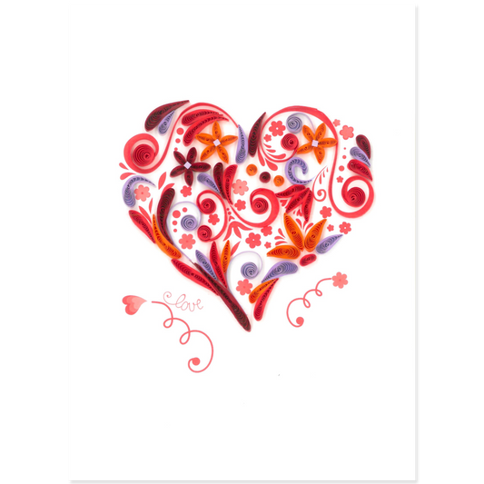 Colorful heart-shaped design with floral elements on a white background