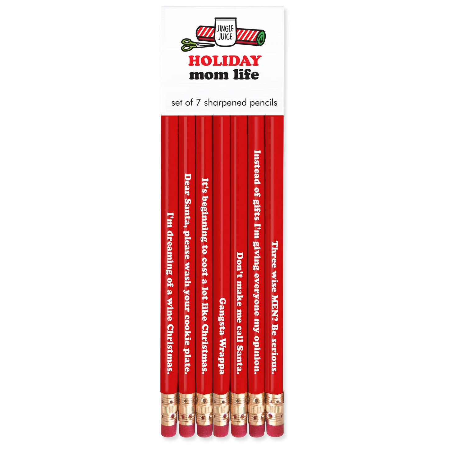 Set of red sharpened pencils with humorous text on a white background, branded 'Jingle Jack'.