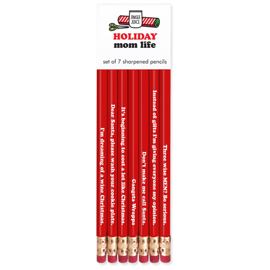 Set of red sharpened pencils with humorous text on a white background, branded 'Jingle Jack'.