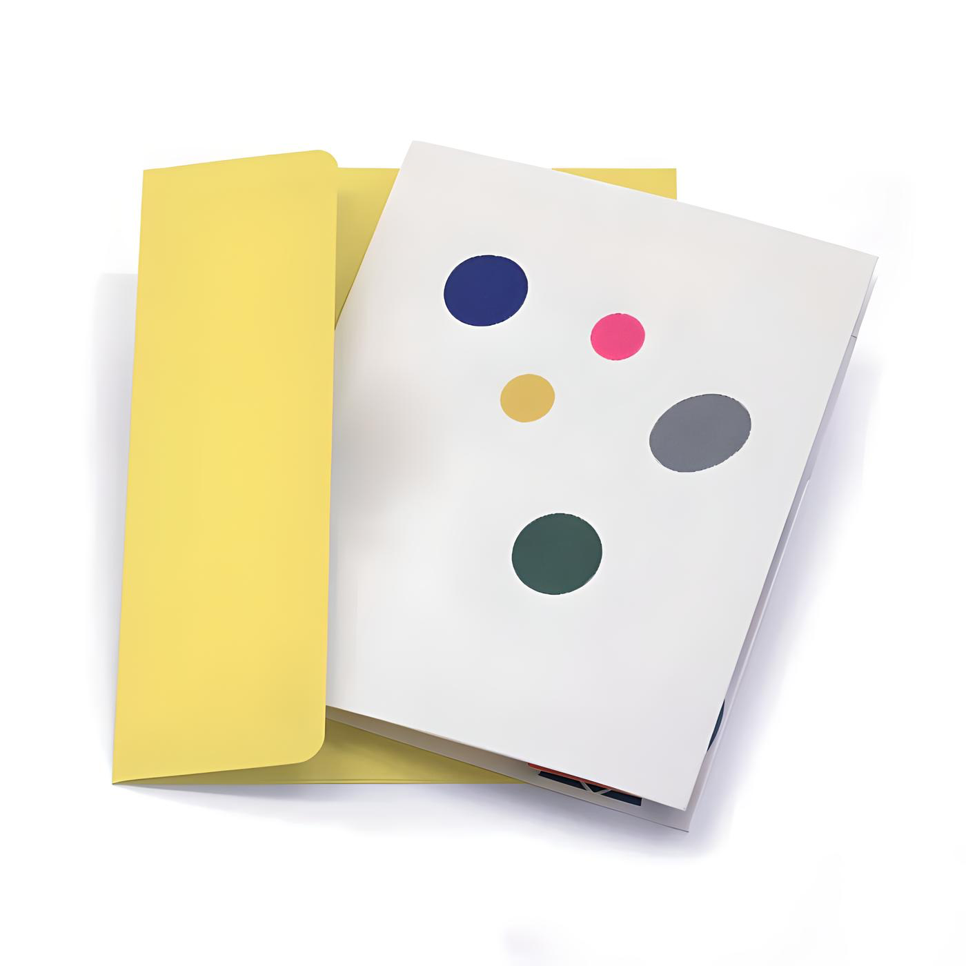 Greeting card with colorful dots, and a yellow envelope