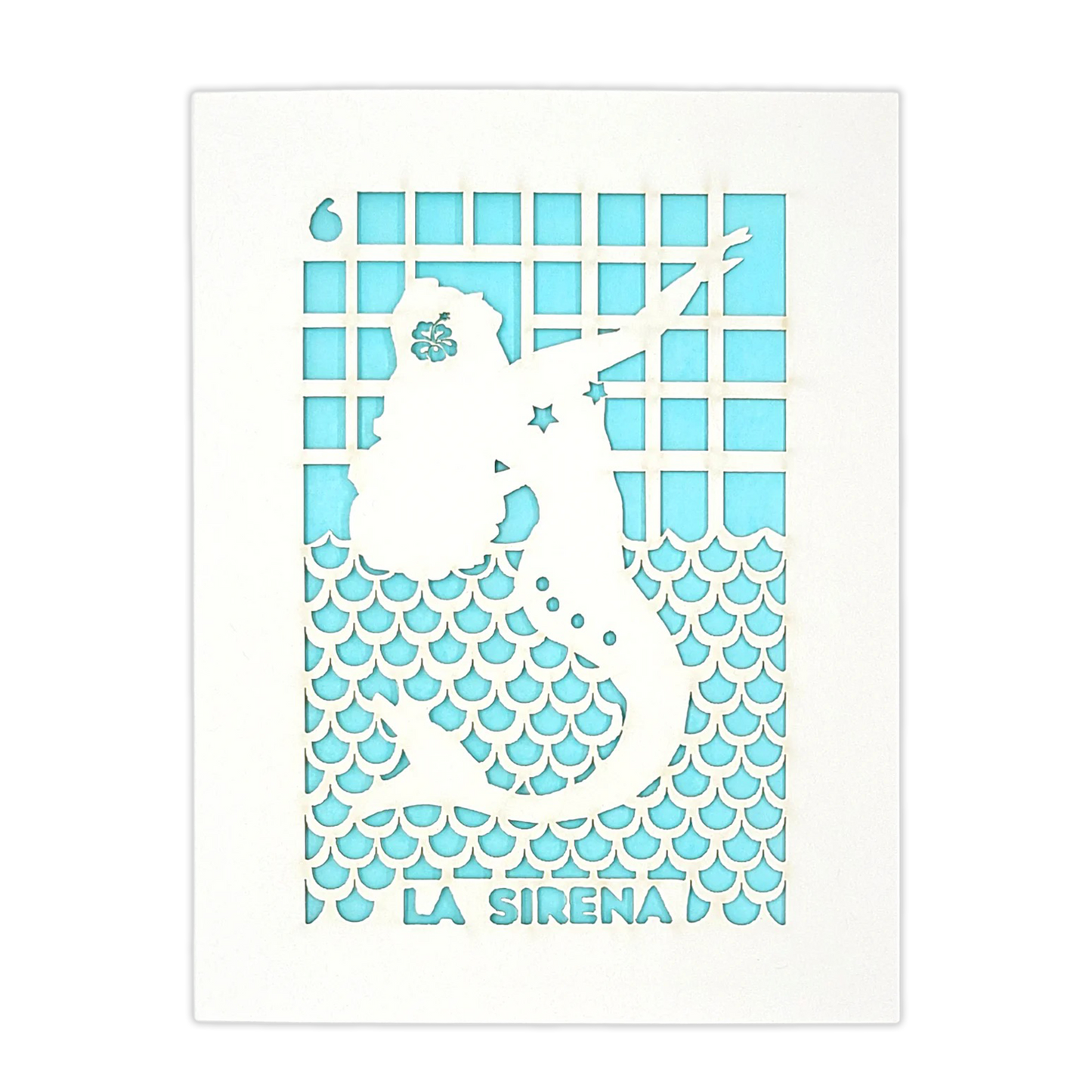 Papel Picado Greeting Card: La Sirena - Light Blue