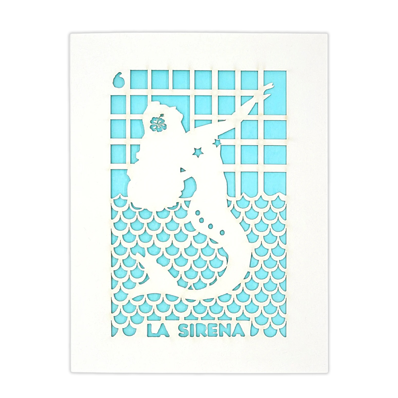 Papel Picado Greeting Card: La Sirena - Light Blue