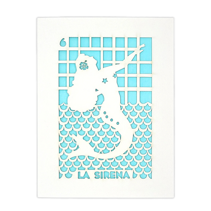 Papel Picado Greeting Card: La Sirena - Light Blue
