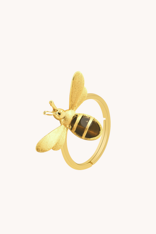 Honeybee Tiger Eye Gold Adjustable Ring
