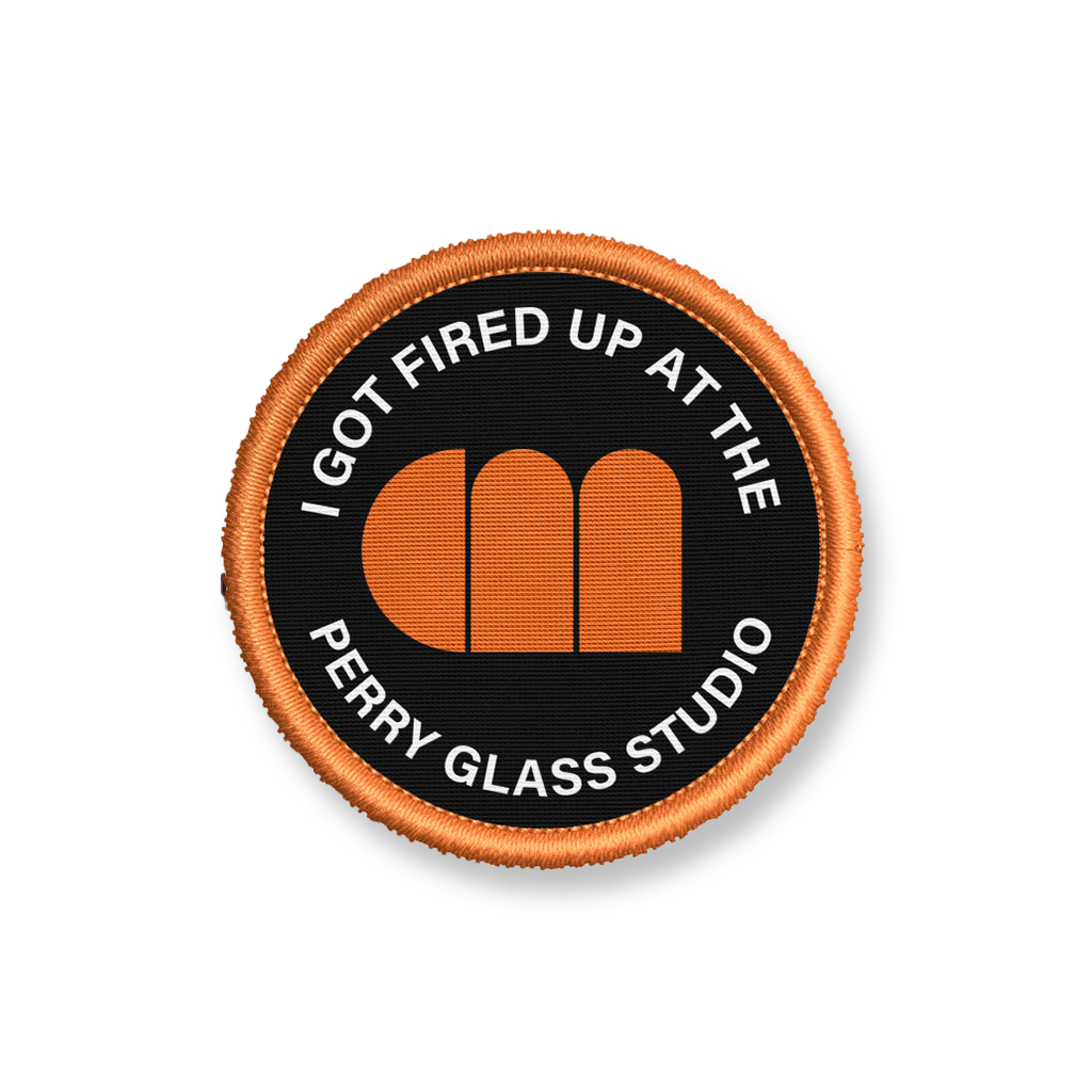 "I Got Fired Up at the Perry Glass Studio" woven achievement badge iron-on patch - Chrysler Museum Shop