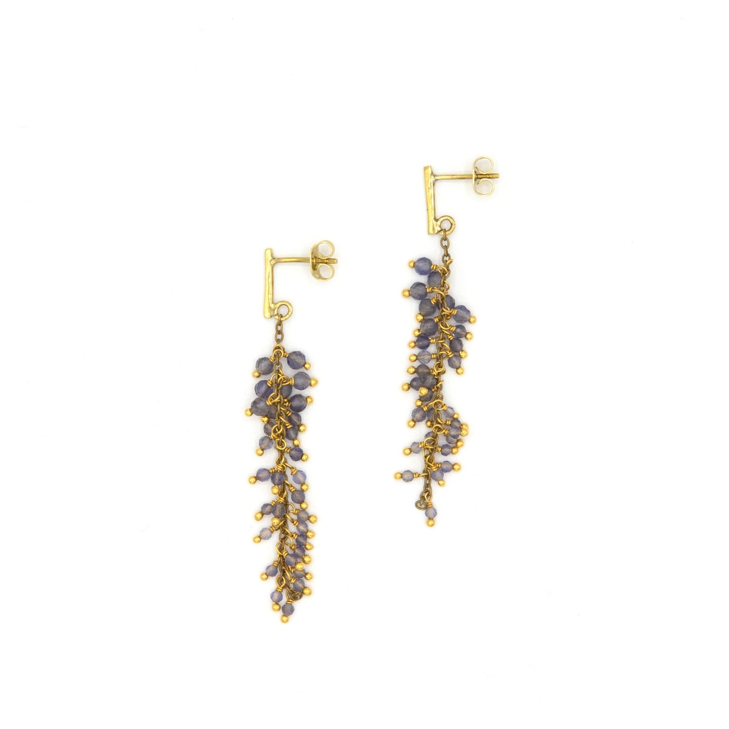 Iolite Cluster Earrings (Pure Brass)