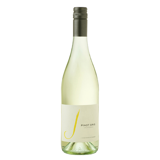 Pinot Gris wine bottle with a white label on a white background