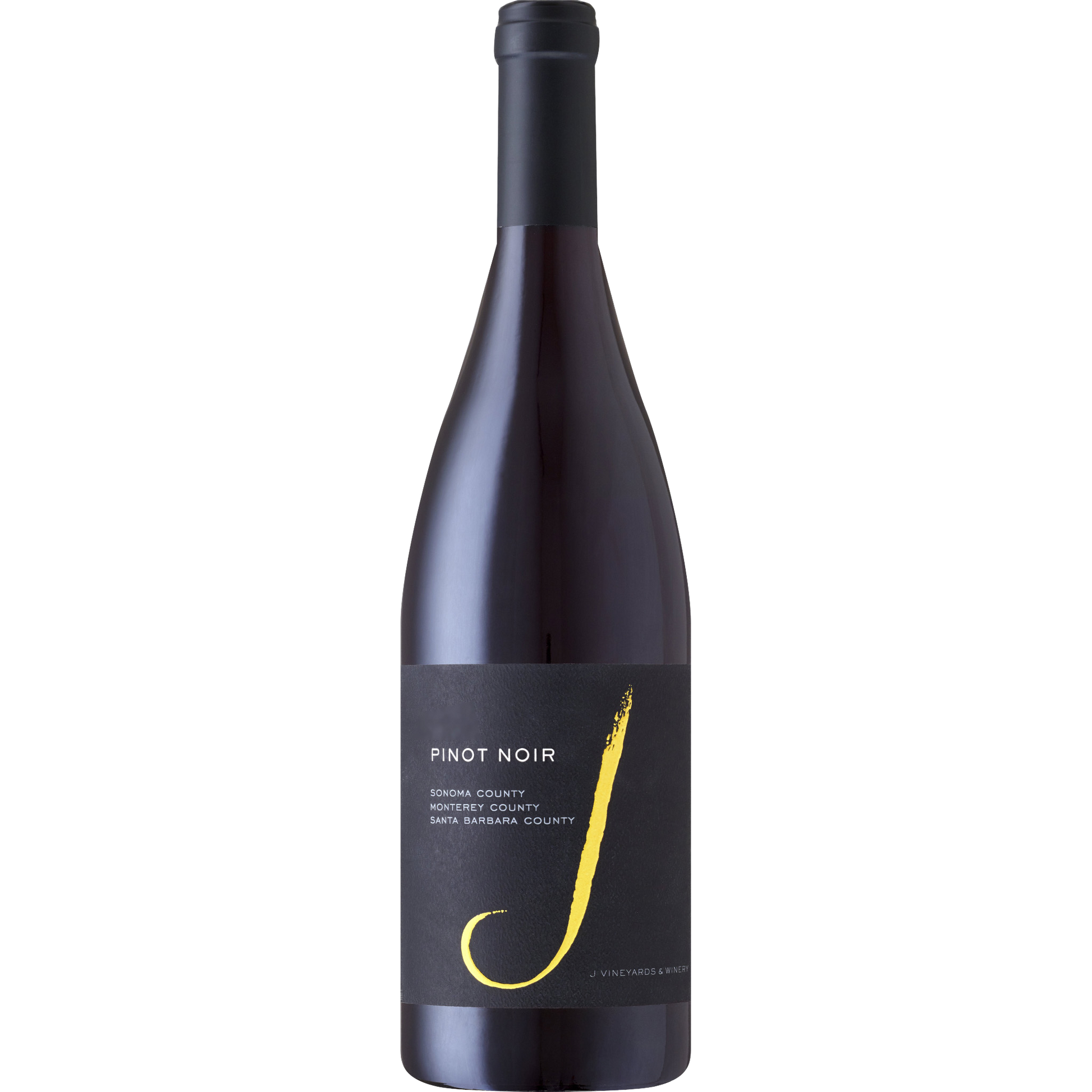 Wine bottle with a black label on a white background