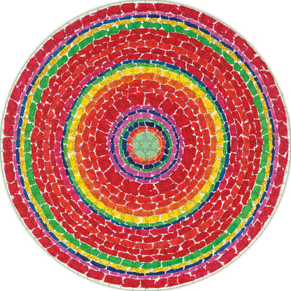 Colorful circular jigsaw puzzle design with concentric rings on a white background
