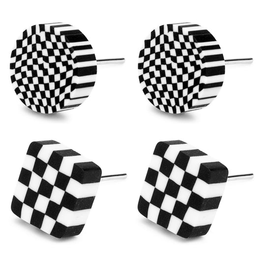 Black & White Checkered Earrings - Round and Square Styles - Chrysler Museum Shop