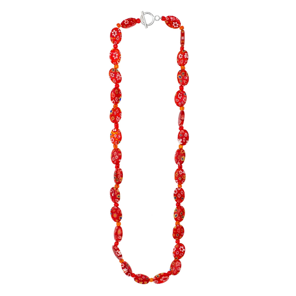 Glass Millefiori Bead Necklace (Red)