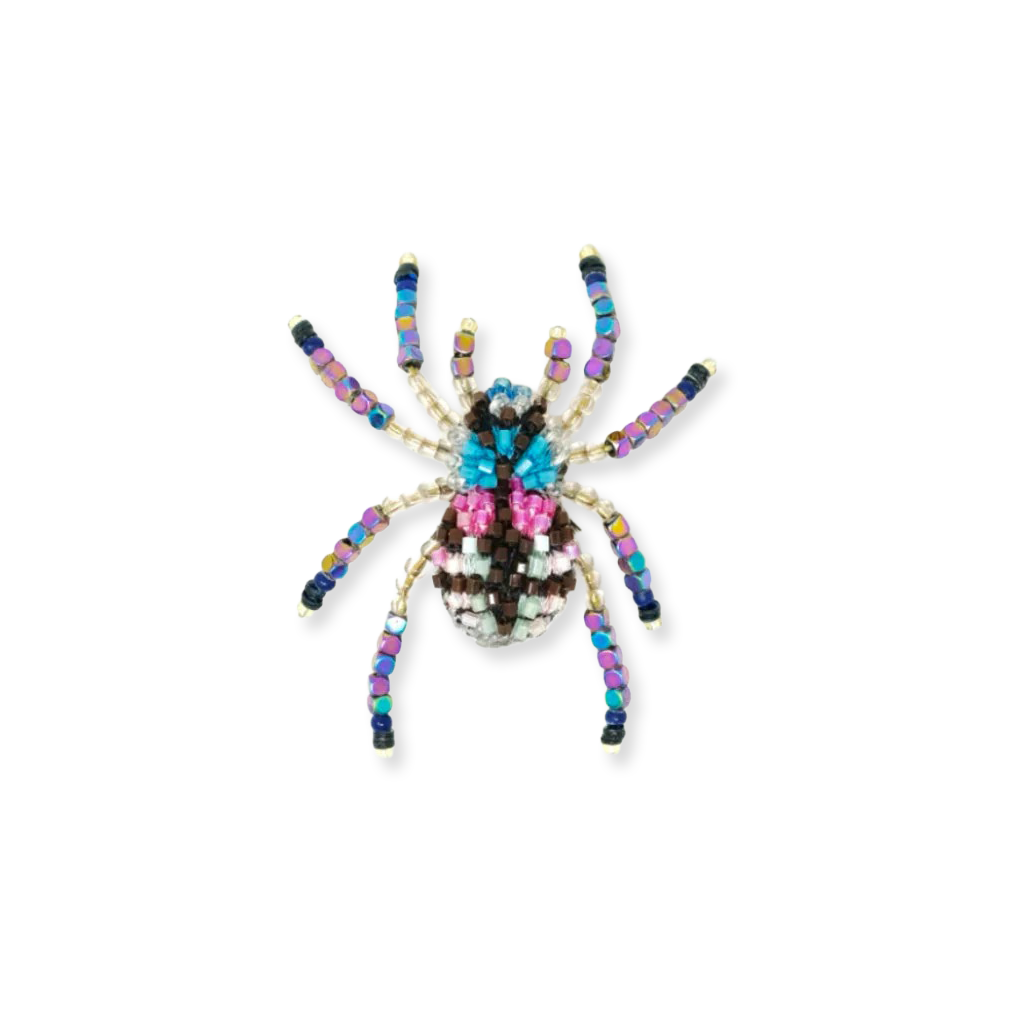 Colorful beaded spider on a white background
