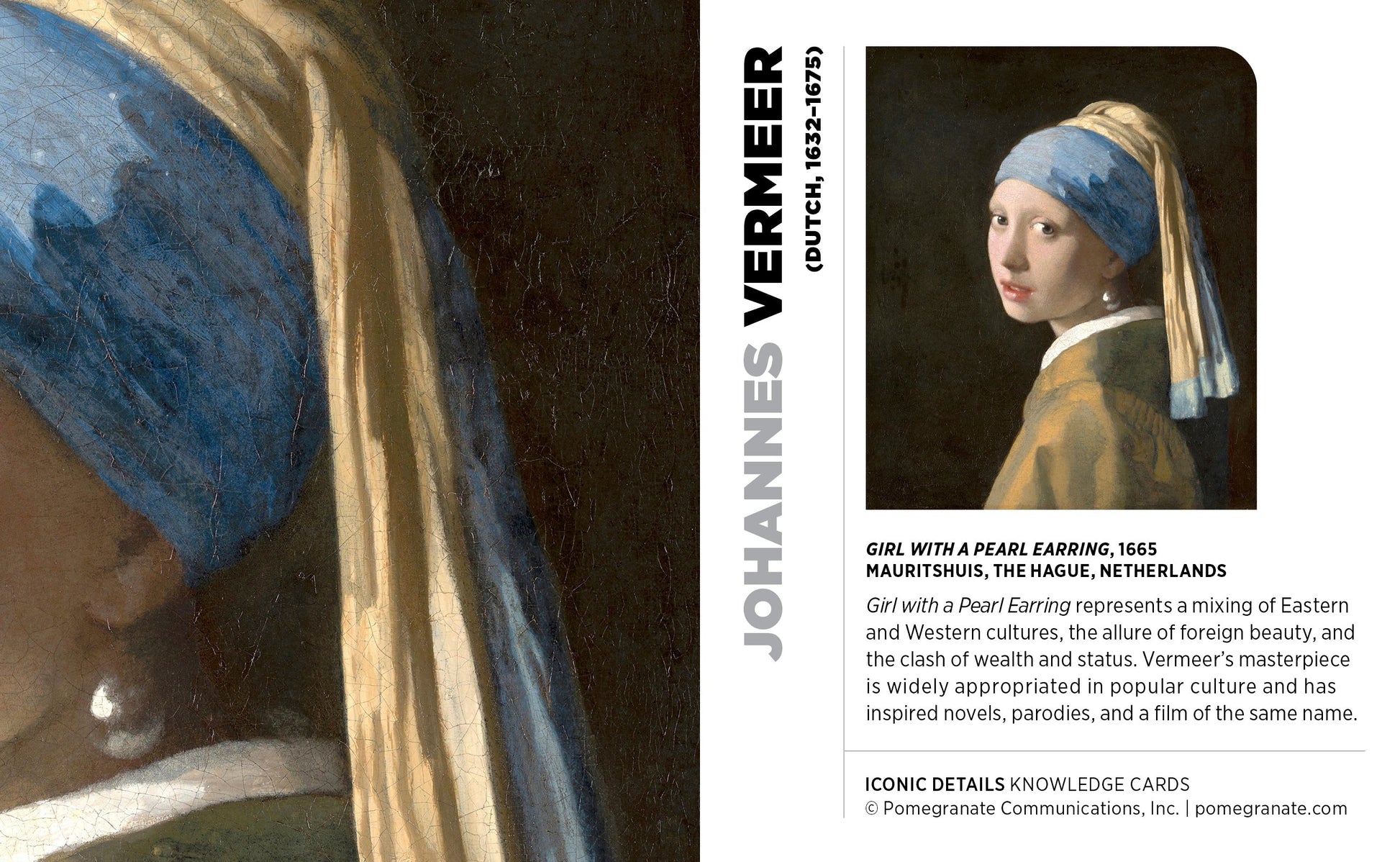 Poster of Johannes Vermeer's 'Girl with a Pearl Earring' with text and branding details.