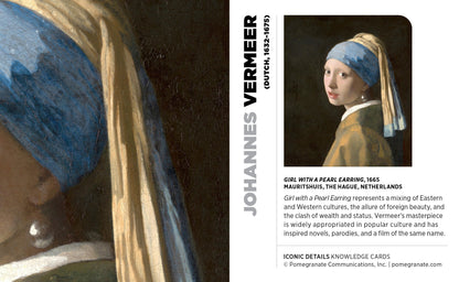 Poster of Johannes Vermeer's 'Girl with a Pearl Earring' with text and branding details.