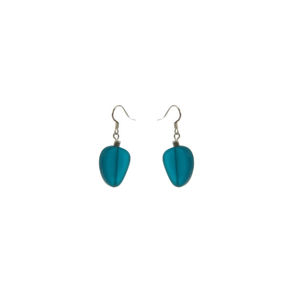 Recycled Glass Earrings: Teal