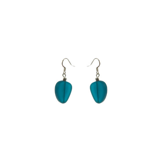 Recycled Glass Earrings: Teal