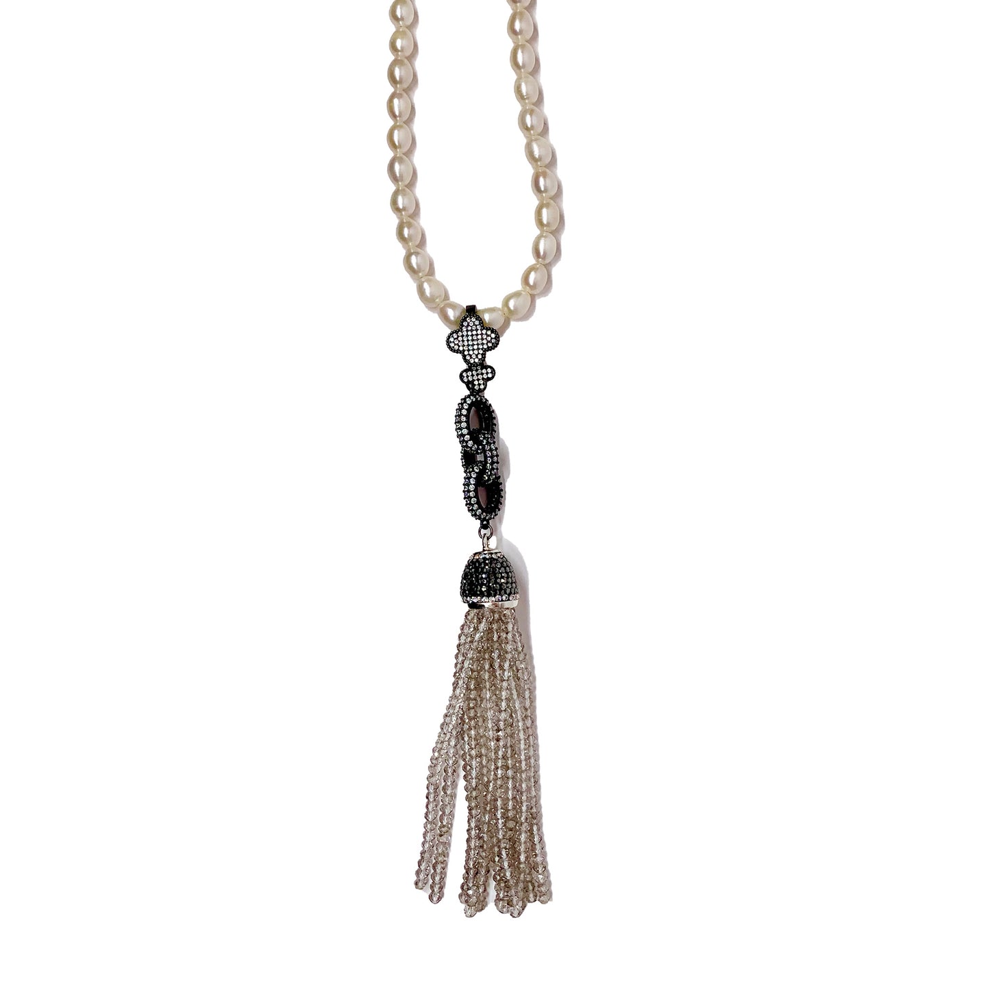 Cultured Pearls Necklace with Crystal Tassel Pendant