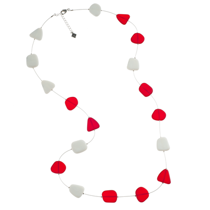 Lange 'Alma'-Halskette mit mattiertem Recyclingglas und Silberperlen