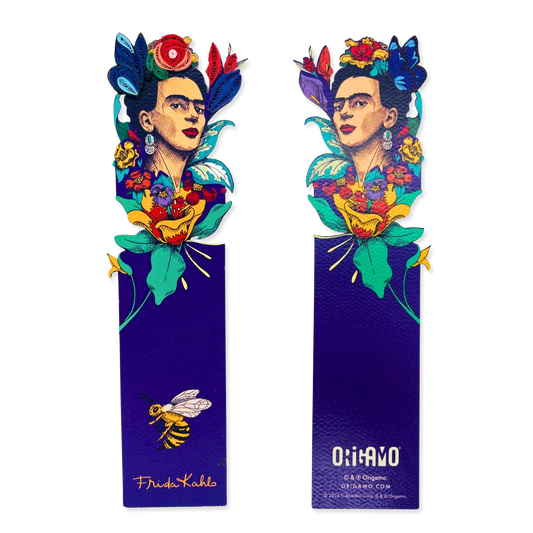 Colorful bookmarks with Frida Kahlo design on a white background