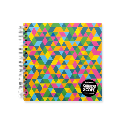 Colorful geometric patterned sketchbook with 'Kaleidoscope' branding on a white background