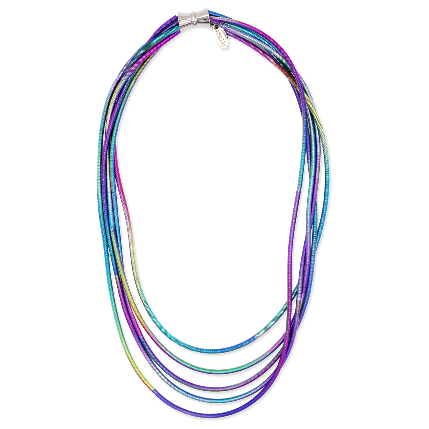 Multicolored necklace on a white background