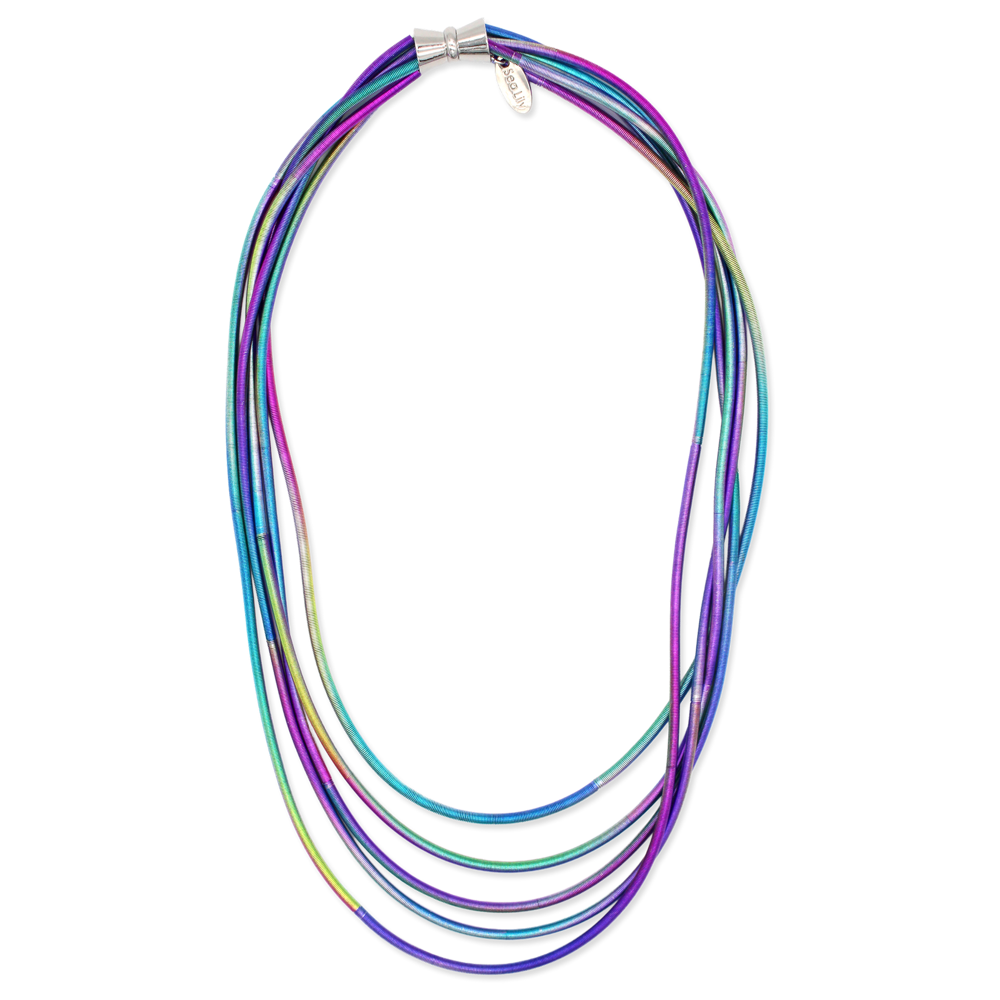 Multicolored necklace on a white background