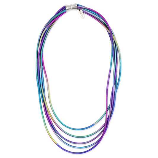 Multicolored necklace on a white background