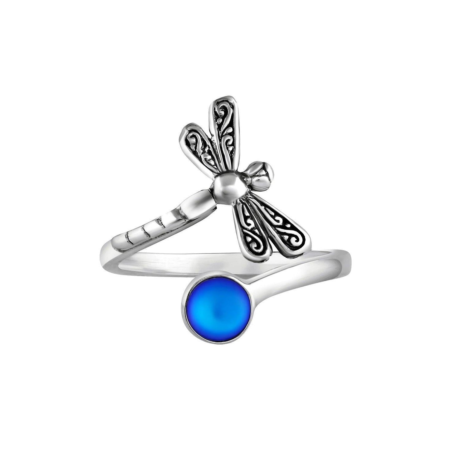 Sterling Silver Dragonfly Ring with Frosted Blue Crystal by Leightworks - Chrysler Museum Shop