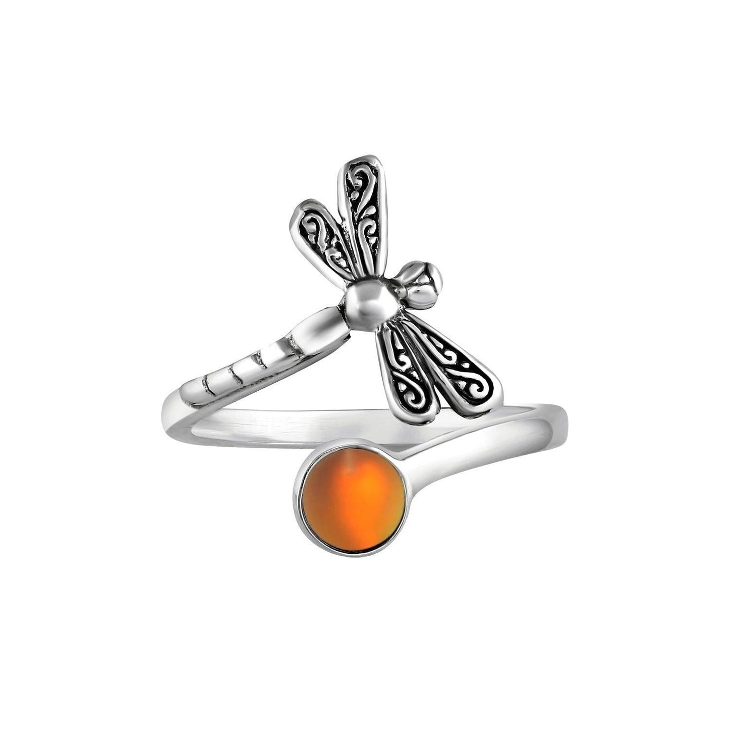 Sterling Silver Dragonfly Ring with Frosted Fire Crystal by Leightworks - Chrysler Museum Shop