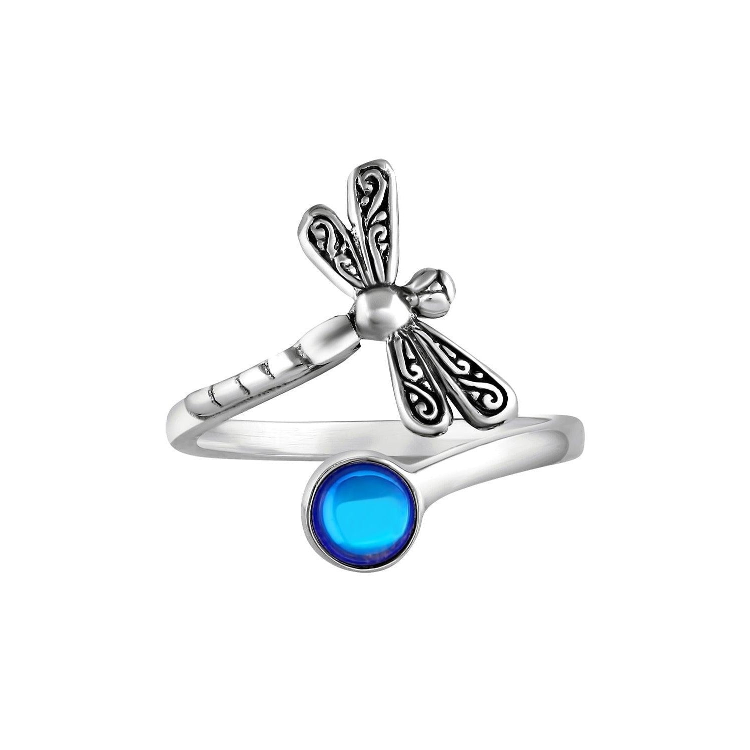 Sterling Silver Dragonfly Ring with Polished Blue Crystal by Leightworks - Chrysler Museum Shop