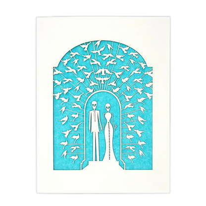 Papel Picado Wedding Card: Bride & Groom - Aqua