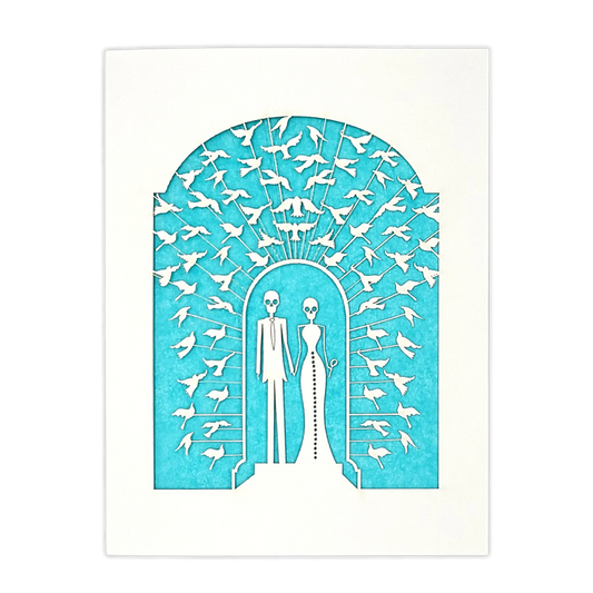 Papel Picado Wedding Card: Bride & Groom - Aqua