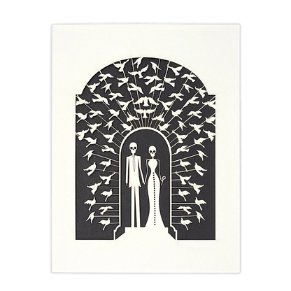 Papel Picado Wedding Card: Bride & Groom - Black