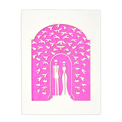 Papel Picado Wedding Card: Bride & Groom - Fuchsia