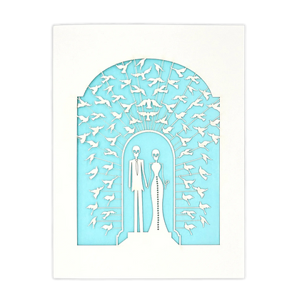 Papel Picado Wedding Card: Bride & Groom - Light Blue