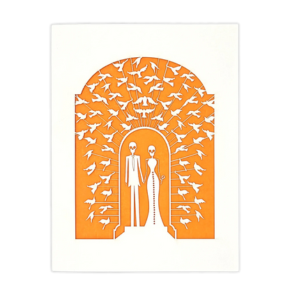 Papel Picado Wedding Card: Bride & Groom - Orange