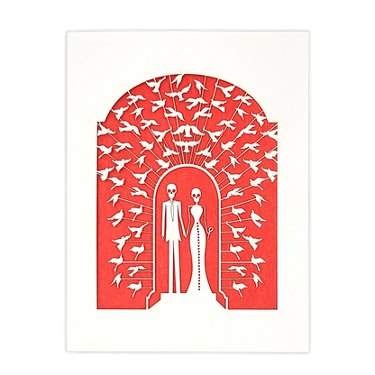 Papel Picado Wedding Card: Bride & Groom - Red