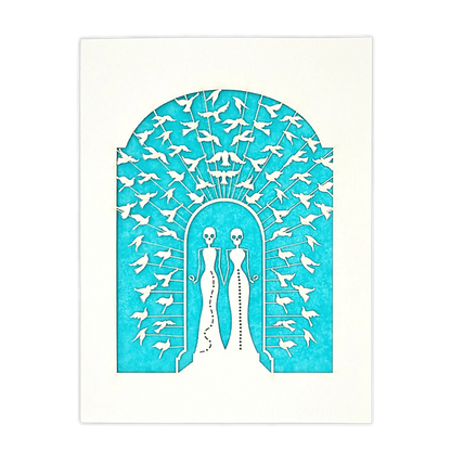 Papel Picado Wedding Card: Bride & Bride - Aqua